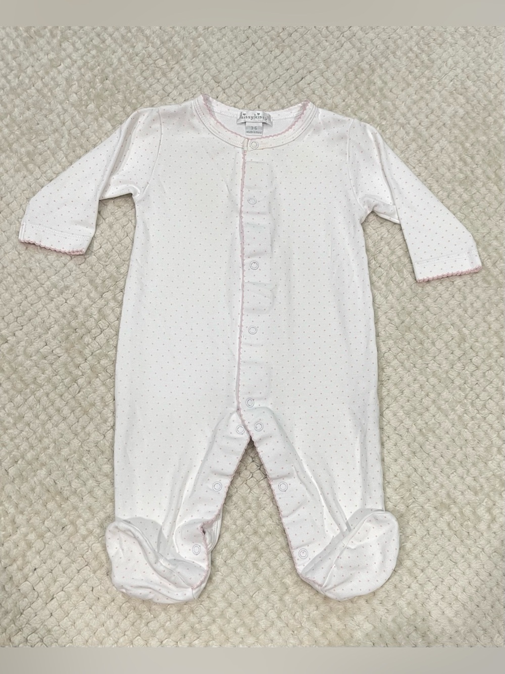 Kissy Kissy Pink Polka Dot Footie 3-6M Pima Cotton Size 3-6M